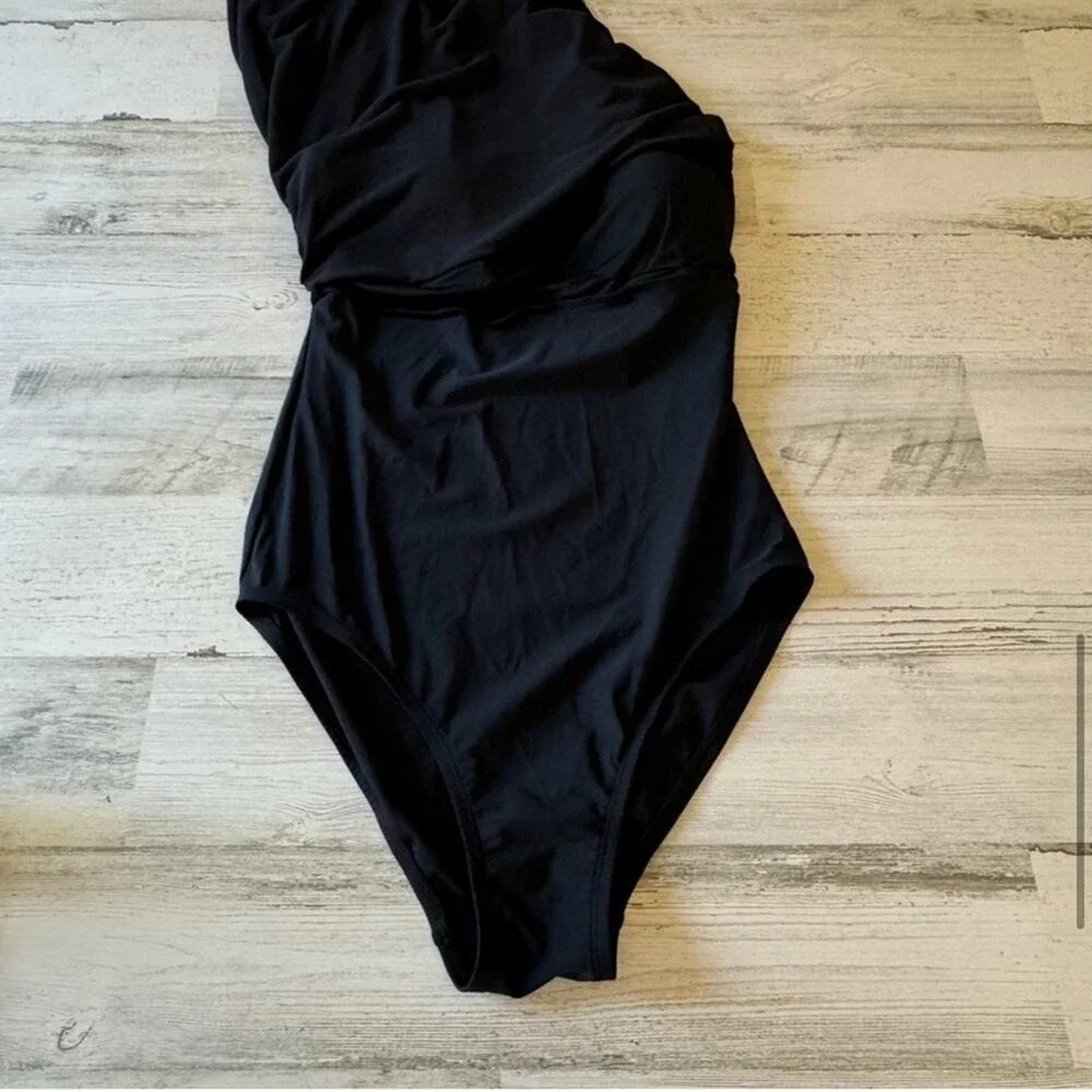 NWOT Beyond Control Black Surplice Ruched Swim Dress Tankini Top